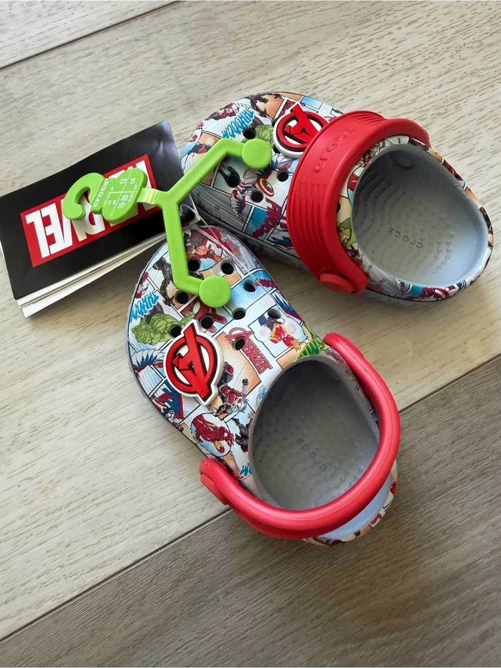 CROCS Kids Avengers Graphic Clog with Red Strap and Light Blue Base